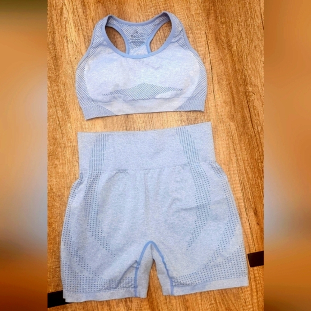 Women's Light Blue Sports Bra and Shorts Set